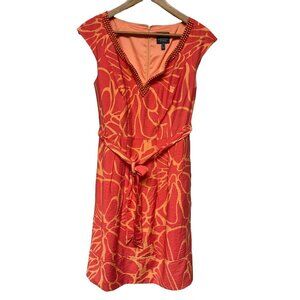 Adrianna Papell Orange Beaded Neckline Pockets Viscose Women's Dress Size 6